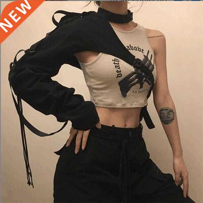 Stylish Drawstring Ribbons Long Sleeve One Shoulder Choker H