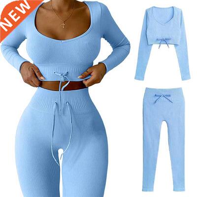Seamless Yoga Set Women Two Piece Crop Top Long Sleeve Short