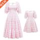 Daughter Matching Dresses Spring Grid Pink Fami Summe