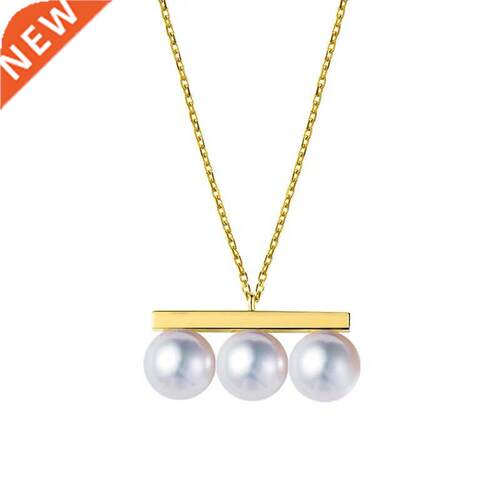 925 Silver Chain With 18k Gold Balance Bar Faux Pearl Neckl