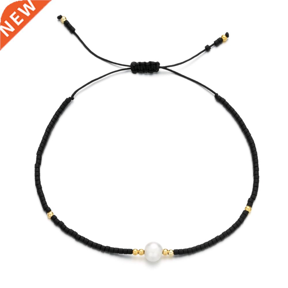ZMZY Thin Natural Pearl Bracelet Miyuki Beads Handmade Black