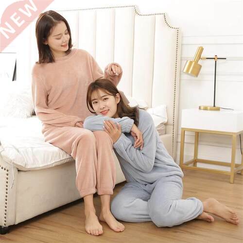Pajamas Autumn Winter Warm Coral Sleepwear Pink 2 Piece Warm
