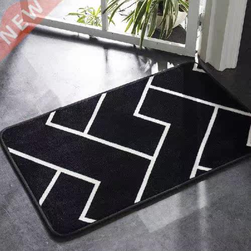 1PC Bath Mat Black and White Classic Geometric Pattern