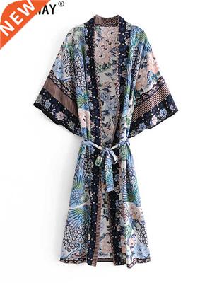 Peacock Prnt Batwng Sleeve Women Beach Summer Boheman Km