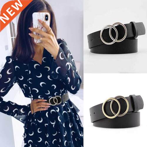 Fashion Double Round Belt Gold Silver Buckle Wai Belts For