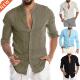 Casual Blouse Loose Men& Tops Shirt 9;s Linen New Cotton
