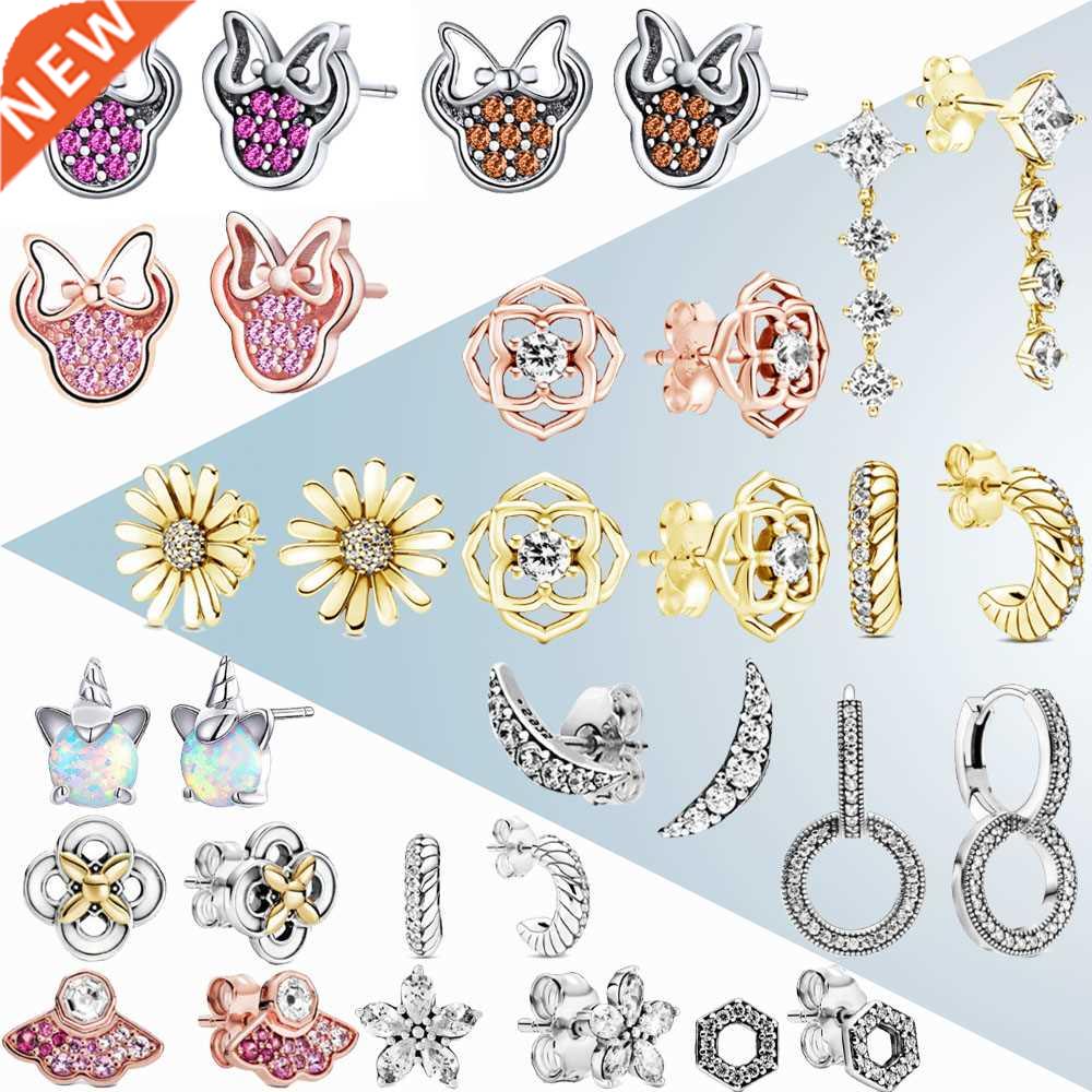 New Style 925 Sterling Silver Earrings Pink Daisy Flower Stu