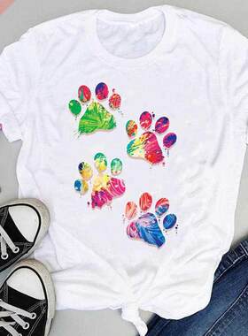 Women Cartoon Watercolor Paw Pet Dog Cute Fashion Print Grap