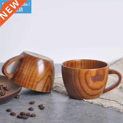 Wooden Tea Cup Retro with handle Solid Wood Coffee Cup Woode