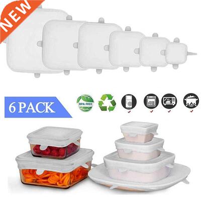6Pcs Reusable Silicone Lids,Square Covers for Food Replaceme