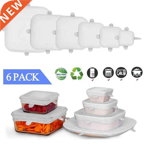 6Pcs Reusable Silicone Lids,Square Covers for Food Replaceme
