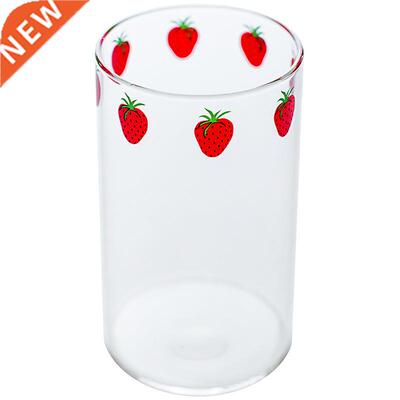 300ml Strawberry Cute Glass Cup With Straw Creative Transpar