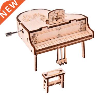 3D Wooden Piano Kit Handmade Hand Crank Carved Wood Music