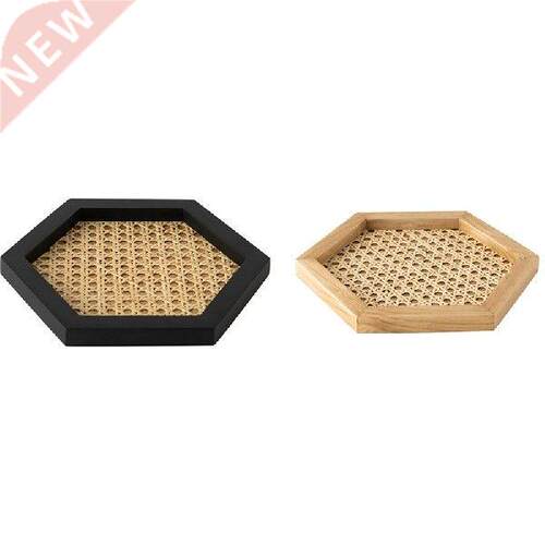 2 Pcs Home Nordic Rattan Woven Tray Wooden Handmade Ins