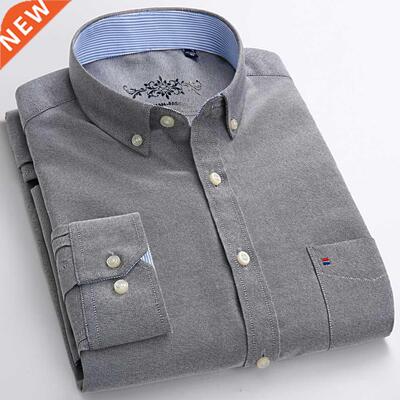 Men	s Fashion Long Sleeve Solid Oxford Shirt Single P