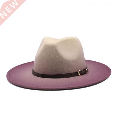 New Two-color gradient Wool Felt Fedora Hats with Thin Belt