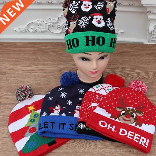 colorful luminous knitted hat Christmas hats for Kid Adult