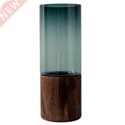 Terrarium Vase On Wood ase Stand, Glass Cylinder Vase Tall