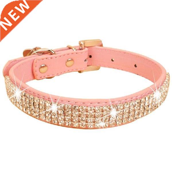 Luxury Brand PU Leather Pet Collar Rows Crystal Rhinestone