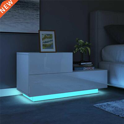 Multfuncton RGB LED Nghtstands Cabnet Storage Bedsde Ta