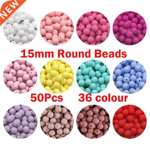 Kovict 50pcs 15mm Silicone Beads Safe Teether Round Baby Tee