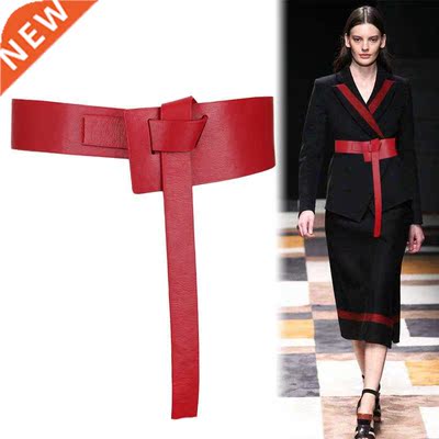 New Design Women Knot Waistbands wide long belts soft PU lea