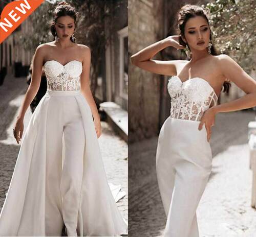 Modest Jumpsuit Sweetheart Pants Bridal Gown Beach Wedding
