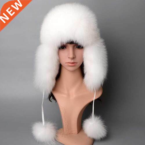 100% Real Fox Fur Hat Women's Russian Ushanka Aviator Trappe