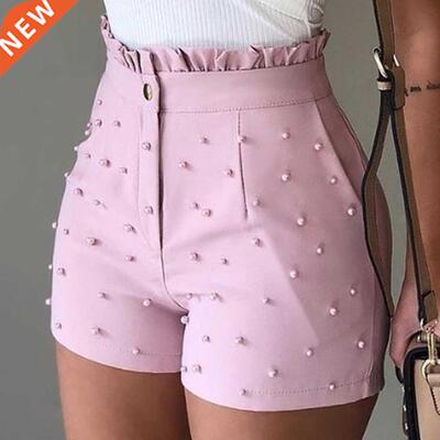 2020 new Fashion Solid Color High Waist Button Ruffled Beade