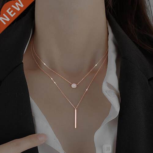 925 Sterling Silver Square Flash Diamond Round Double Neckla
