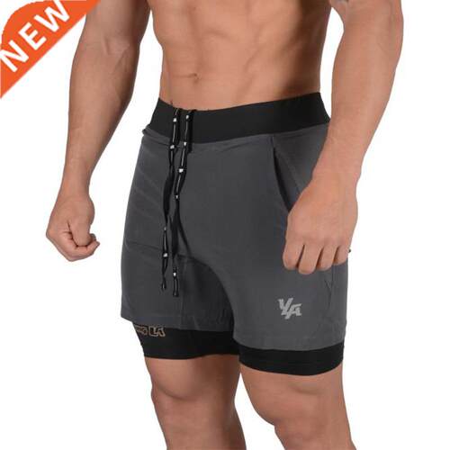 Runnng shorts men summer 2 n 1 sports ftness shorts mens