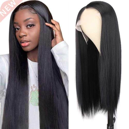 Straight Lace Front Wig Natural Black Color Synthetic Lace F