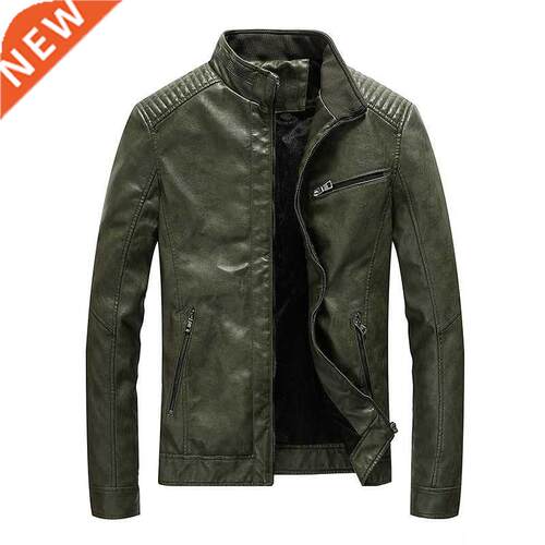 New Spring Men's Leather Jackets Stand Collar Motorcycle Pu
