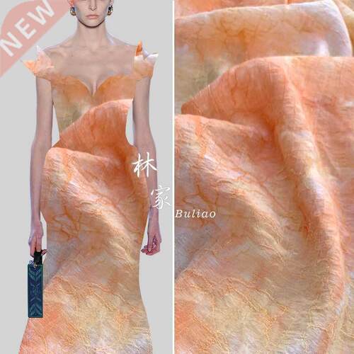 Jacquard Tencel Cotton Fabric Tie-ed Ink Orange Dress