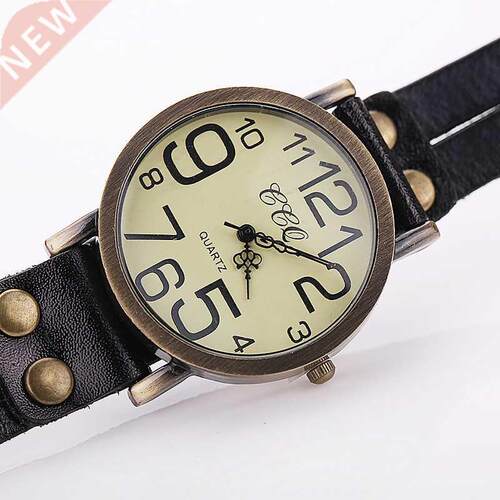 2022 Ccq Brand Vintage Cow Leather Bracelet Watch Men Women