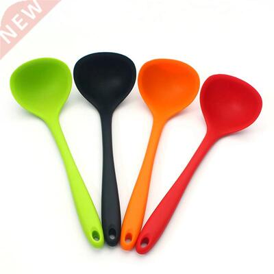 1pc Soup Spoon Long Spoons Silicone Nonslip Solid Color Long