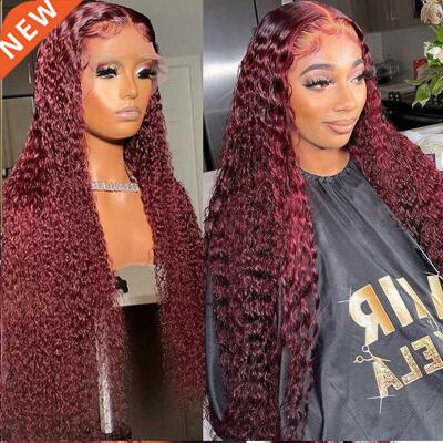 13X4 Deep Wave Forntal Wig 30 32 34 Inch Burgundy Lace Front