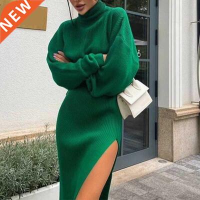 Knit Women's Turtleneck Sweater Midi Skirt Set 2021 Winter L