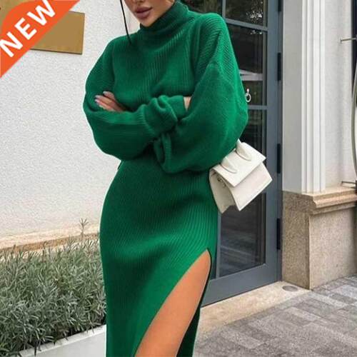 Knit Women's Turtleneck Sweater Midi Skirt Set 2021 Winter L