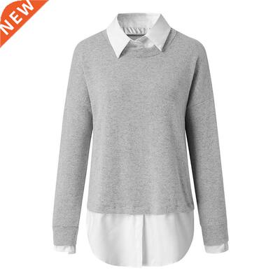 Plus Size Fashion Knitted Sweater Blouse Patchwork Casual Wi