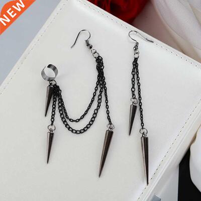 Men Retro Black Tassel Chain Long Earrings Punk Earrings Hi