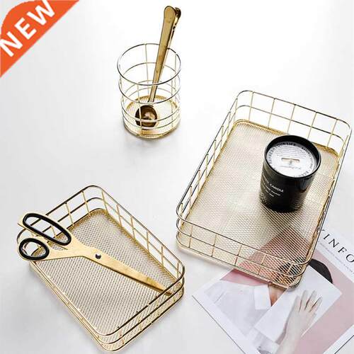 Nordic Gold Metal Iron Makeup Pen Storage Basket Office Desk