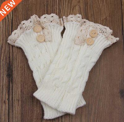 Fashion Double Button Cable Knitted Boot Cuff Short Leg Warm