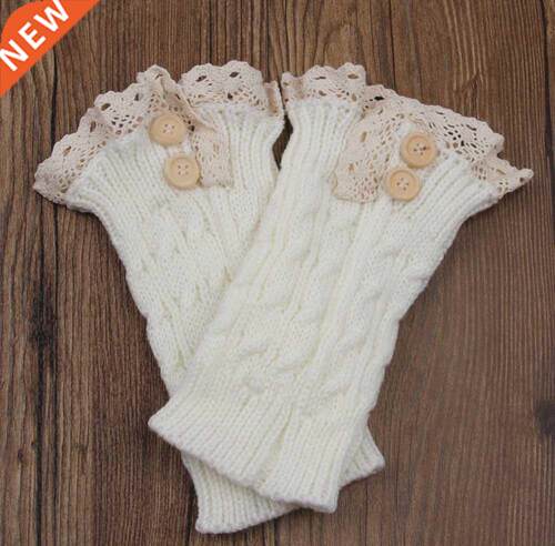 Fashion Double Button Cable Knitted Boot Cuff Short Leg Warm