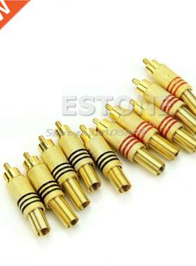 10Pcs Metal Spring RCA Plug Audio Male Connector Adapters Go