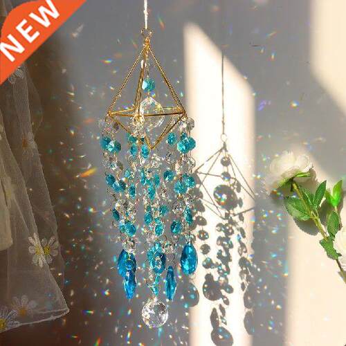 Crystal Wind Chimes Metal Hanging Prisms Rainbow Chaser Sun
