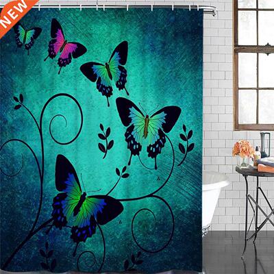 Butterfly Retro Shabby Shower Curtain Polyester Fabric