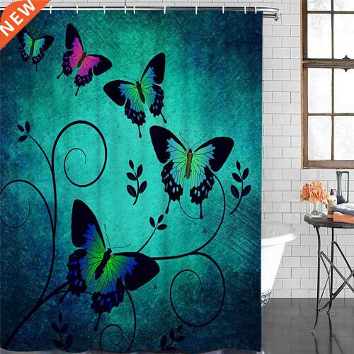 Butterfly Retro Shabby Shower Curtain Polyester Fabric
