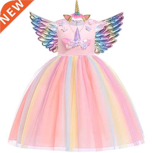 Girls Unicorn Tutu Dress Rainbow Princess Kids Party Dress C