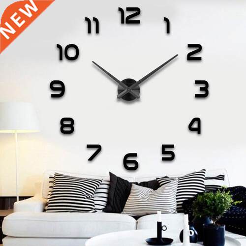 3D Big Size Geometry Wall Clock Mirror icker DIY Brief Liv
